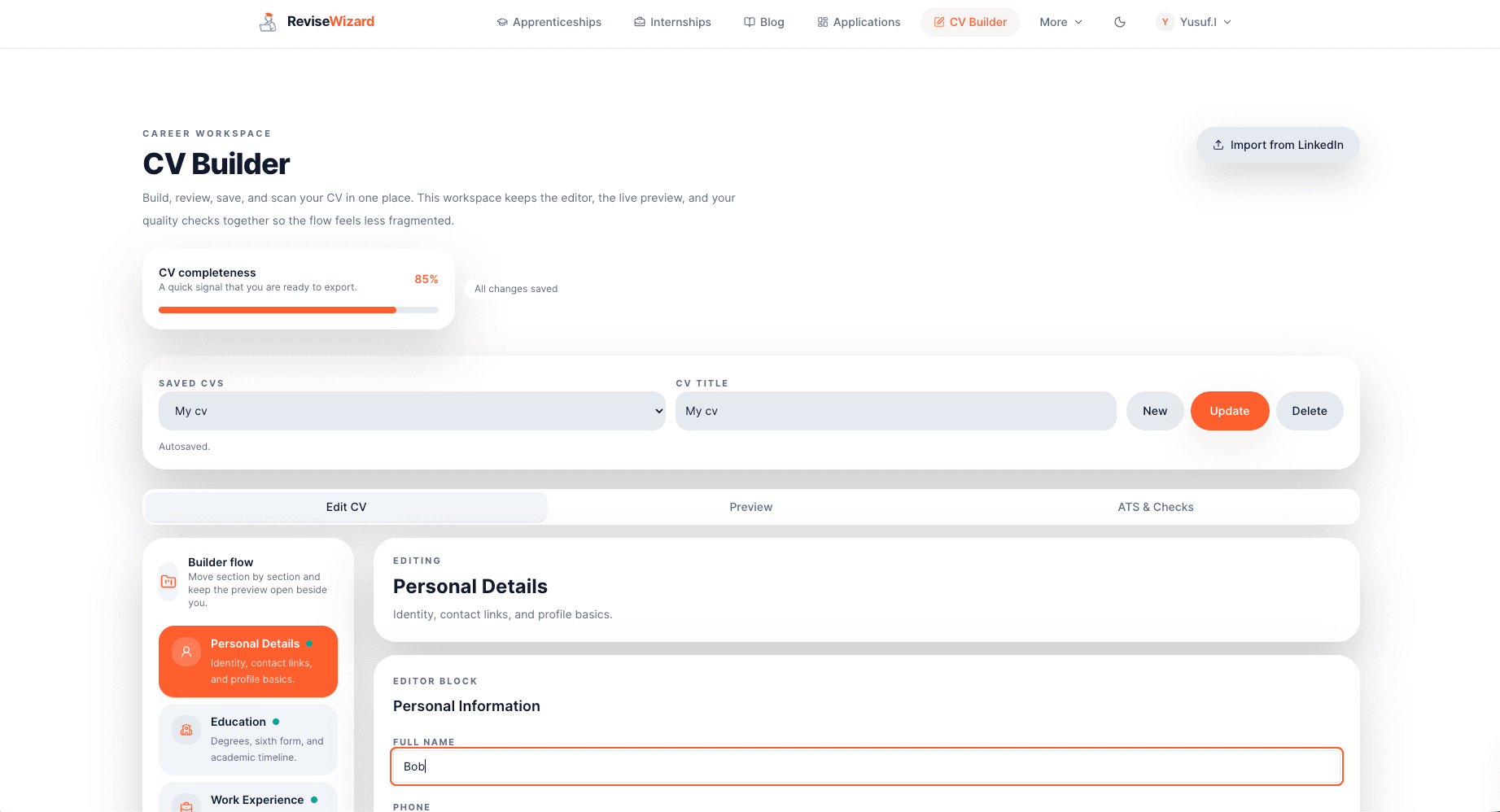 CV Builder preview